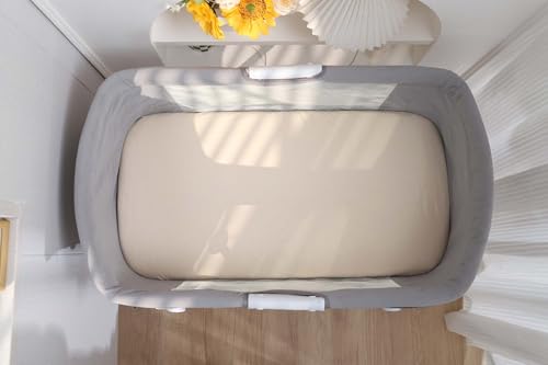 Image of Onacosht 100% Organic Cotton Bassinet Sheets 35 inch x 20 inch Compatiable with AMKE 3 in 1 & Gofirst Baby Bassinet, 2 Pack Jersey Knit Fitted Sheet for Baby Boy and Girl, Pale Yellow and Brown