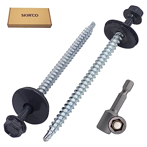 SKIR'CO (50 pcs) Painted Roofing Screws 4.8 x 80 mm, Hex Head, Self-Drilling Screws With EPDM Washers (Anthracite Grey, RAL 7016) - Image 2