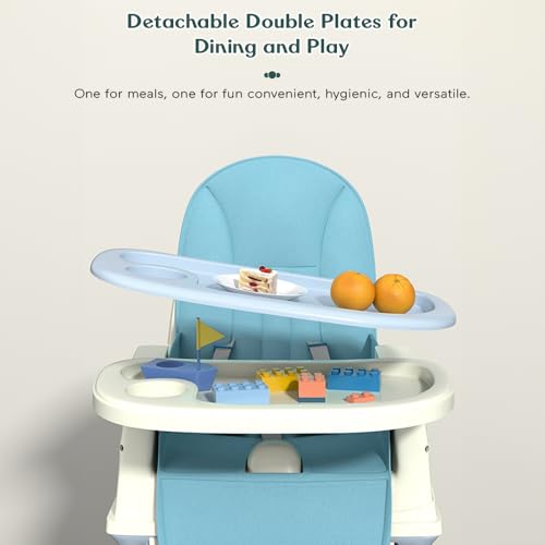 Image of StarAndDaisy High Chair for Baby /Baby Feeding Chair for 0 to 5 Years with 4 in-1 Multifunctions /High Chair with Height Adjustable, Detachable Tray & One-Hand Adjustable -Blue