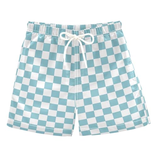 White Blue Checkered Square Boys Swim Trunks Buffalo Checkered Plaid Toddler Beach Board Shorts Bathing Suit XS