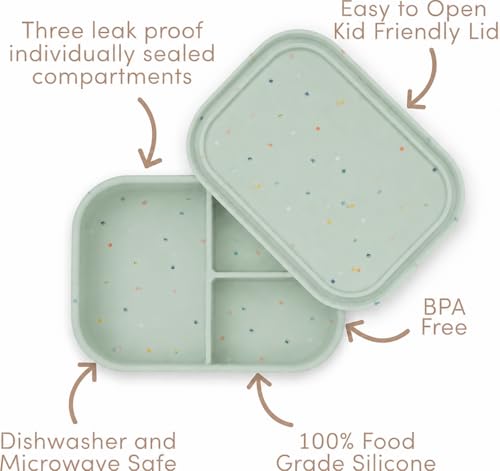 Image of Ullabelle Silicone Bento Box |Portable, Leak Resistant, Food-Grade (green confetti bento), Standard