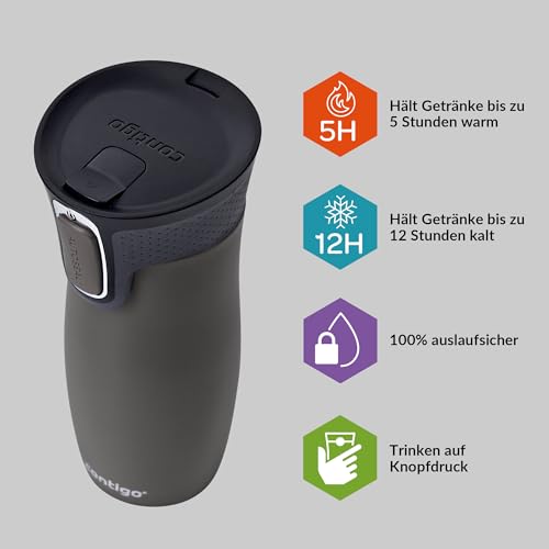 Foto von Contigo West Loop Autoseal Thermobecher, Edelstahl Isolierbecher, Kaffeebecher To Go, BPA frei, auslaufsicherer Reisebecher mit Easy-Clean-Deckel, hält bis zu 5h warm, 470 ml, 1 Stück