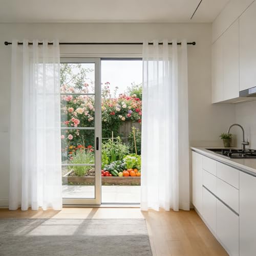 Rideau moderne blanc 180x170 cm effet lin finitions oeillets