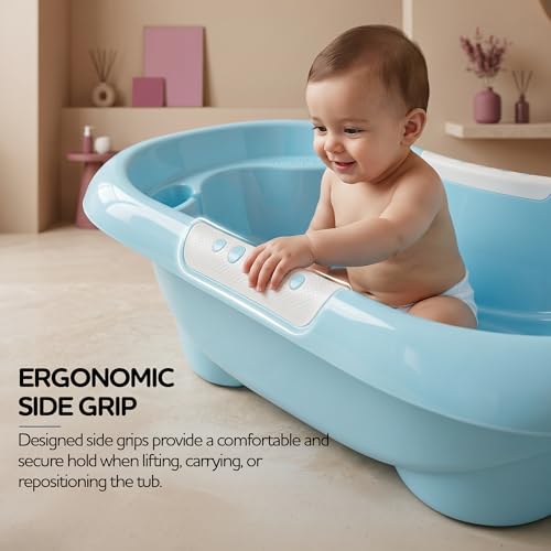 Image of Baybee Lovely Baby Bath Tub for 0 to 5 Years | Ergonomic Bath Tub for Kids with Quick Drain & Storage | Premium Baby Bather with Non Slip Base & Side Grip Bathing Tubs for Boys Girls (Blue)