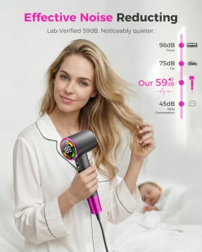 Image of High-Speed Hair Dryer with Diffuser, Ionic Blow Dryer, Gray | 160000 RPM for Fast Drying, Upgraded 3-Layer Motor Protection, Salon Hairdryer for Curly Straight Hair, LED Temp Display