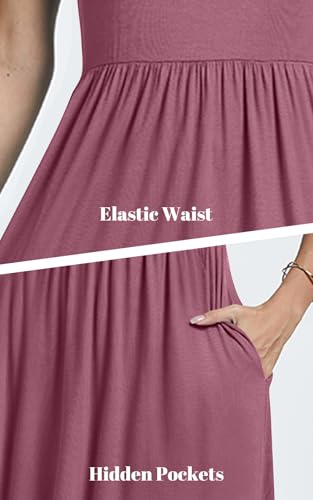 Image of Womens Short Sleeve Empire Waist Dresses Casual Summer Dress with Pockets