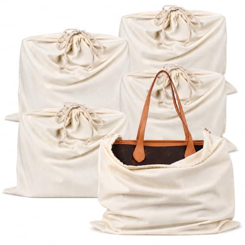 Image of Cotton Dust Bags for Handbags Organizer Pack of 5 | Bags for luxury handbag| Dust bag for women handbag| Hand bag cover for Designer Handbags Protects from Dust| Drawstring Travel Storage bag