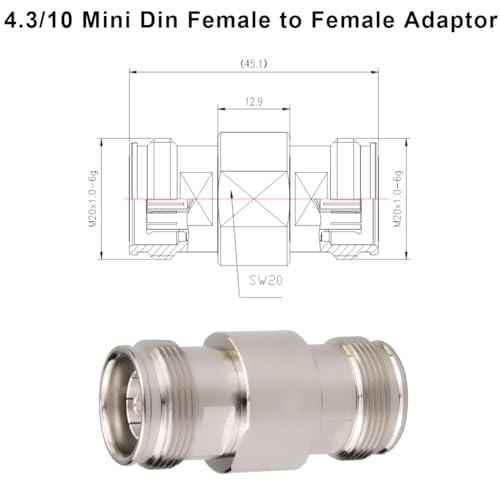 Adaptador Mini DIN 4.3/10 hembra a hembra bajo PIM de 160 dBc para cable coaxial 3