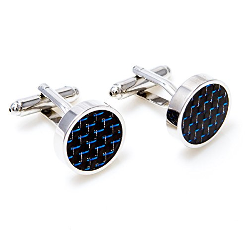 Mrcuff Carbon Fiber Blue Pattern Tuxedo Cufflinks And Studs Set In A Presentation Gift Box & Polishing Cloth #TOP4