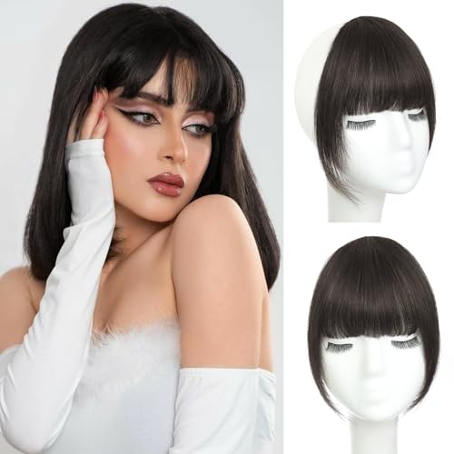 Clip in Bangs Real Human Hair Brown Black French Bangs