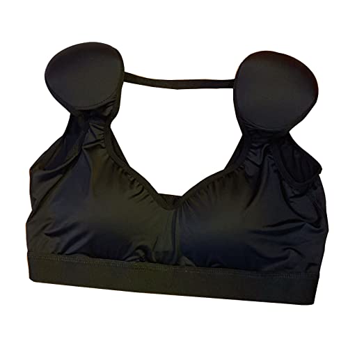 Tops Femme 2 en 1 Faux Epaulière intégrée Slim Manches Courtes Chemises d'Eté Bottoming (XL,Black)