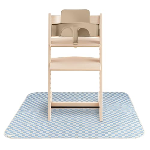 Image of mushie Baby Splat Mat 42.5x42.5 Inch (Blue Check) | Water Resistant for Under High Chair and Infant Play