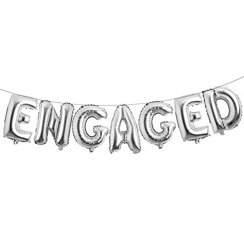 REIANS 16 Inch Multicolored Engaged AF Balloon Letters Banner Engagement & Birthday Party Decorations (13pcs Silver)