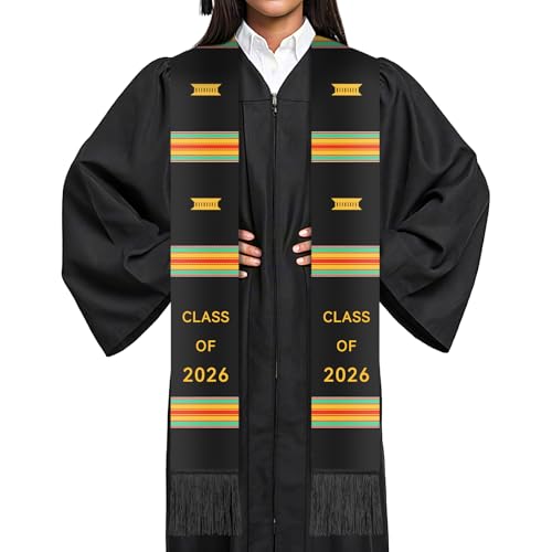 Image of Graduation Kente Stole CLASS OF 2026 Graduation Ghanaian Style Black Sash African Grad Stole for College Unisex Celebrate