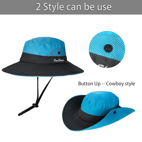 Image of Womens Foldable Wide-Brim UV-Protection Sun-Hat with Ponytail Hole
