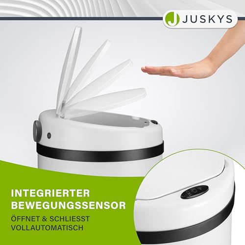 Juskys Mülleimer Küche mit Bewegungssensor Weiß 30L - Runder Abfalleimer mit Klemmring für Müllbeutel - Rostfreier Stahl - Kontaktloses… – Ansicht 5