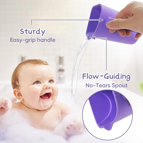 Image of EASICUTI Baby Bath Rinse Cup with Suctions, Easy to Drain, Soft Food Grade Silicone, Shampoo & Body Washing Rinser Cup for Kids with Easy Grip Handle to Rinse Baby Shampoo- Baby Essentials, Purple
