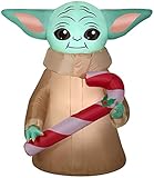 Gemmy 4.5Ft. Tall Star Wars The Mandalorian The Child Baby Yoda Holding Candy Cane Christmas Airblown Inflatable Indoor/Outdoor Decoration