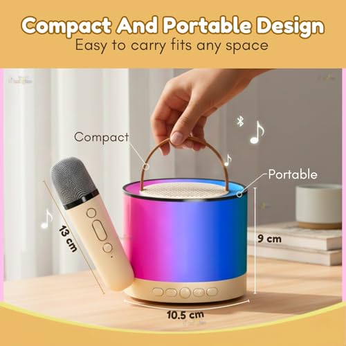 Image of Toy Imagine Round Rechargeable Karaoke Mic with Speaker for Singing Wireless Mini Portable Bluetooth Speaker with Microphone & LED Lights Musical Toy for Boys,Girls & Adults,Birthday Gift for Kids