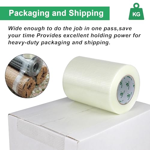 Image of BOMEI PACK Wide Fiber Reinforced Packing Tape 8 inch, Clear Heavy Duty Bi Directional Fiberglass Filament Strapping Tape 8Inch x 55yds 6.7Mil