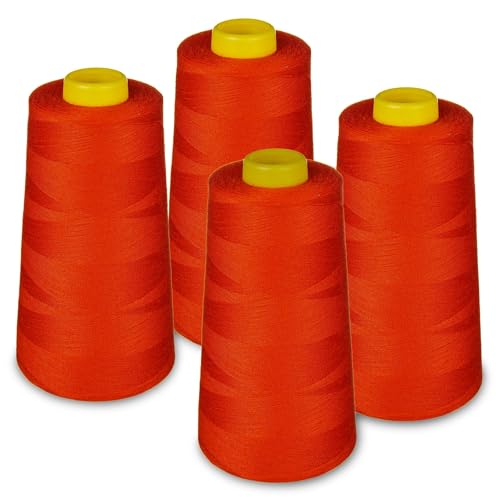 LIALINA - 4 Conos de Hilos Overlock 100% (114 Rojo) Poliéster para Coser a Máquina y Remallar – 40S/2, 3000 Yardas – Hilo Para Remalladora Resistente, Duradero, Colores Brillantes de Máxima Calidad