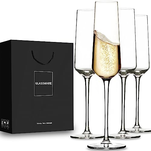 Champagne Flutes Set Of 4, Premium Stemmed Crystal Champagne Glasses – Exquisite Craftsmanship – Ideal For Home Bar, Special Occasions #TOP30