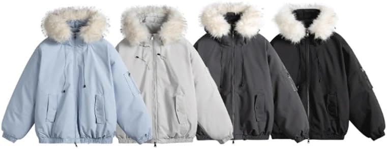 Detachable Wool Neck Hooded Cotton Padded Jacket with Thickened Outdoor Commuting Coat