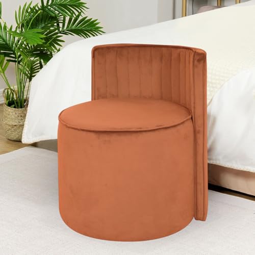 Image of Puffy Stool for Living Room | Velvet OttomanPouffes for Sitting with Backrest | Dressing Table Stool | Puffy Footstool Furniture for Home Decor, Office (Brown)