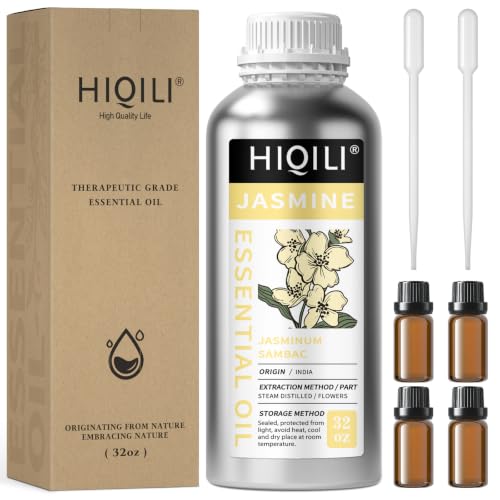 Image of HIQILI Jasmine Essential Oil for Diffuser, Hair & DIY Perfume | Soft Floral Scent For Massage, Nourish Hair & Complexion, Ideal For Diffuser & Fragrance Crafting - 1000ML / 32 Fl Oz