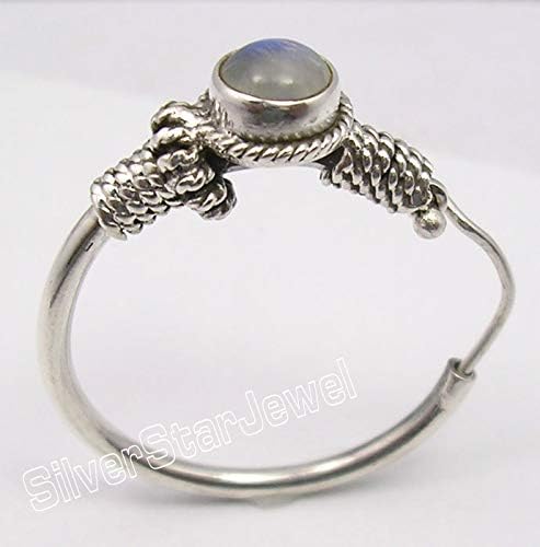 925 Solid Silver Blue Rainbow Moonstone Hoop Earrings 1.2" Stone Gift Hanukkah Gift Idea