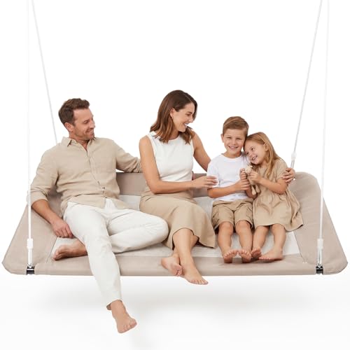 Image of Trekassy 60 inch Extra Large Rectangle Tree Swing - Heavy Duty 700lb Capacity, Waterproof Platform for Kids & Adults with Complete Installation Kit & 2 Tree Straps (Beige)