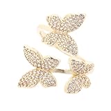 Hemobllo Anillo Abierto de Cobre Circonita y Diseño de Tres Mariposas, Anillo Ajustable para Mujer, Joyería Decorativa para Fiestas, Festivales y Uso Diario