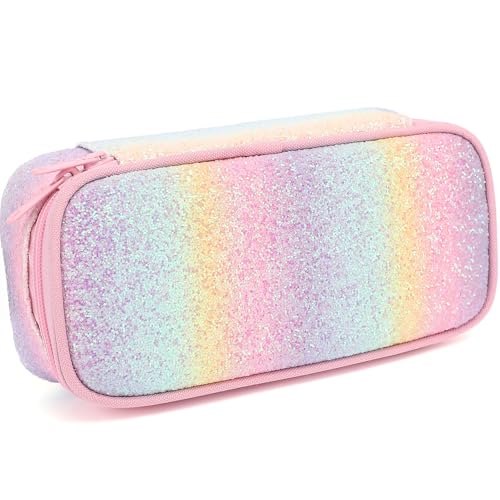 Image of FlowFly Pencil Case for Girls Boys, Large Capacity Pencil Pouch for Kids, Portable Soft Pen Bag for Teen, Glitter