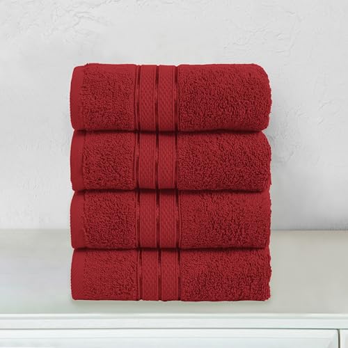 Image of Elegant Comfort Three Line Popcorn Towel Set for Bathroom 16 x 28 inches, Premium Hotel Quality 4-Pack Hand Towels, 100% Turkish Cotton, Soft and Durable, Quick Dry and Highly Absorbent, Burgundy