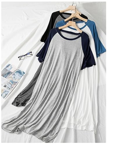 Men's Short-Sleeve nightgowns, Mens Classic modal Pajamas Ultra Soft Nightshirt Loose fit Nightdress L-5XL4