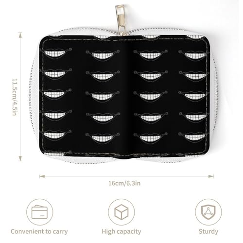 Women Leather Coin wallet, Key Change Organizer Zipper Card Holder Purse Clutch Pouch Pocket 4.5x3.15 in Print Mouth White Teeth On Dark3