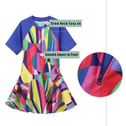 Image of Girls One Piece Swimsuits Bathing Suit for Kids Girls Summer Swim Dress Short Sleeve Swimwear 3-16 Years