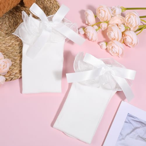 White Women Girl's Fashion Knee High Socks with Bow Womens Lace Ruffle Knee High Socks Girls Kawaii Lolita Stockings Cotton Bow Style Frilly Long Sock for Daily Wear Dating Performances Parties4