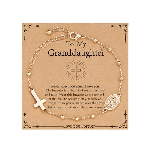 Catholic Virgin Mary Cross Bracelet Gifts for Girls Teens Women, Rosary Beads Charm Link Chain Bracelet Christmas Christian Religious Jewelry Gifts