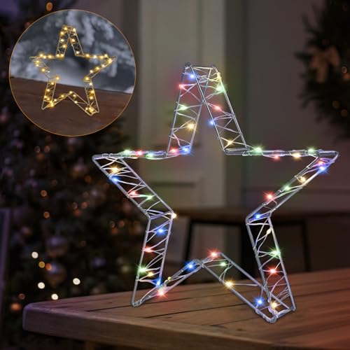 Weihnachtsdeko Stern Rost Deko mit 50 LED,Weihnachtsstern Beleuchtet...