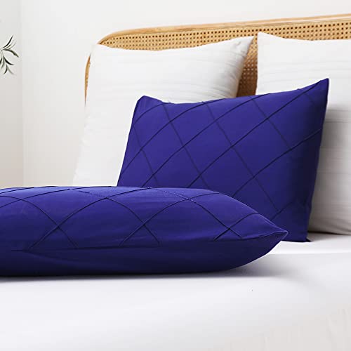 Vaulia Embroidered Diamond Pintuck Design Duvet Cover Set, Soft Microfiber Queen Size, Navy Blue Color 3-Piece (1 Duvet Cover 2 Pillow Shams) #TOP3