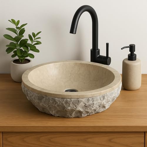 Lendo Online Lavabo rond 40x40x15 cm - Marbre - Pierre naturelle - Évier de salle de bain - Vasque à Poser de Toilette - Brillant - Lave-mains moderne...