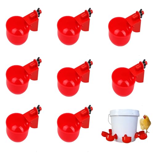 Image of 8 Pcs Poultry Farm Equipment, Poultry Water Cup, Chicken Feeder and Drinker Chicken Feeder Cup Poultry Farm Equipment Chicken Drinking Cup on Barrel Chicken Feeder and Drinker Auto Refill Water
