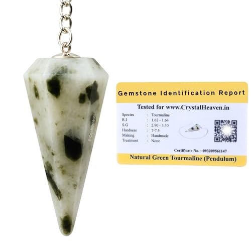 Image of Green Tourmaline in Quartz Pendulum Dowsing Tool - Natural Crystal Pendulum for Spiritual Guidance - Premium Dowser Pendulum for Accurate Divination and Energy Healing - Perfect for Energy Healing and Chakra Balancing - Handcrafted with Precision and Elegance