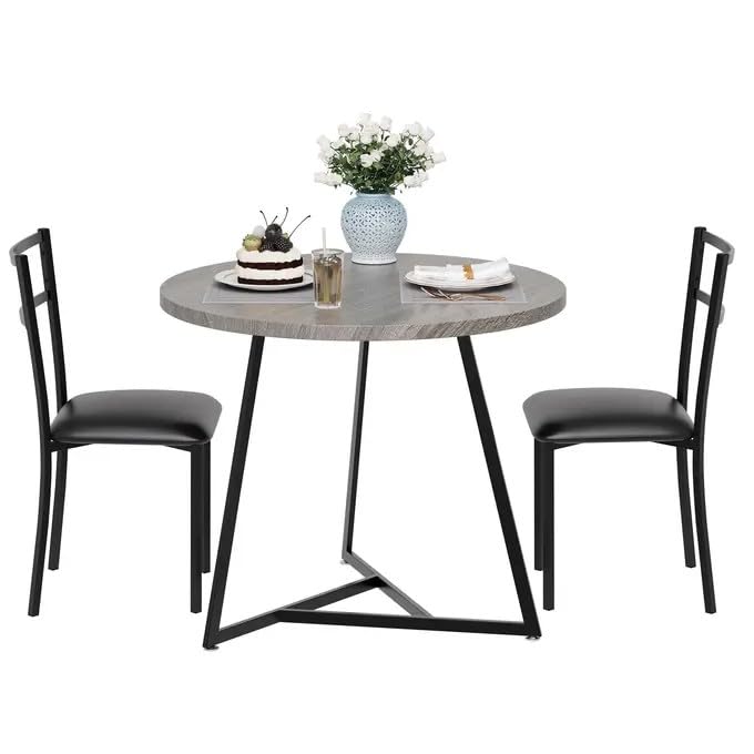 GarveeMore Round Dining Table and 2 Chairs Set