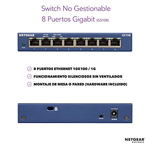 Netgear-GS108GE-ProSAFE-Switch-de-red-8-puertos-autosensing-101001000-Base-T-carcasa-metalica