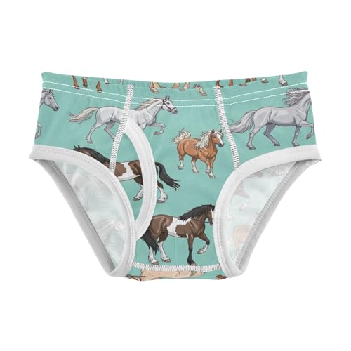 CHIFIGNO Briefs for Boys Colorful Horse Teal Cotton Boy Underwear Breathable Printed Underwear Briefs