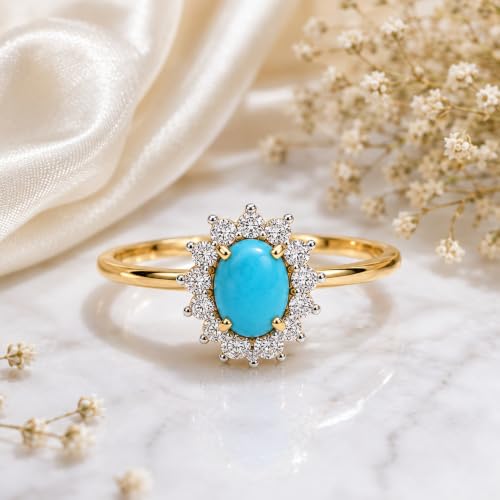 Image of Princess Diana Inspired Halo Birthstone Ring for Women Girls | Pure 925 Sterling Silver with AAA+ Natural Gemstone | 18K Gold-Plated | Best Gift for Birthday, Anniversary, or Valentine�s Day