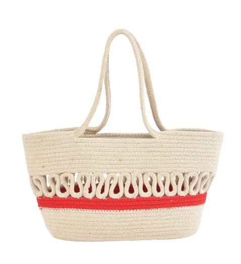 Sri Sai Textile Cotton Hand Bag | Womens Tote Shoulder Bag with Rope Handles - Pack of 1 (Red White) (B0BQQHS6PG) Amazon Price History, Amazon Price Tracker