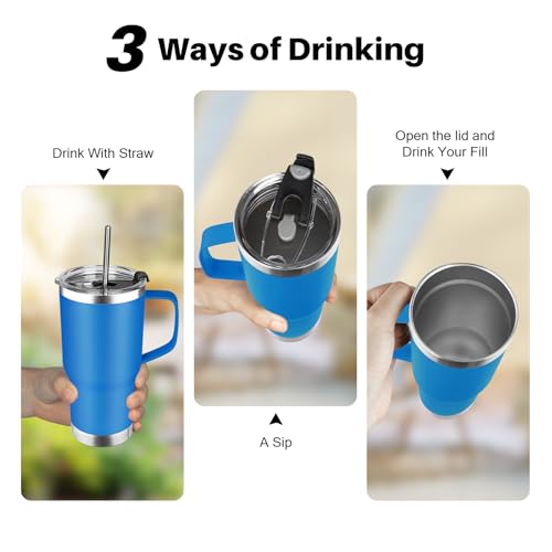 Image of 20 oz Tumbler with Handle, Stainless Steel Insulated Tumbler with Lid and Straw, Double Wall Vacuum Coffee Mug Tumbler, Insulated Coffee Thermal Cup for Cold and Hot (Sea Blue)